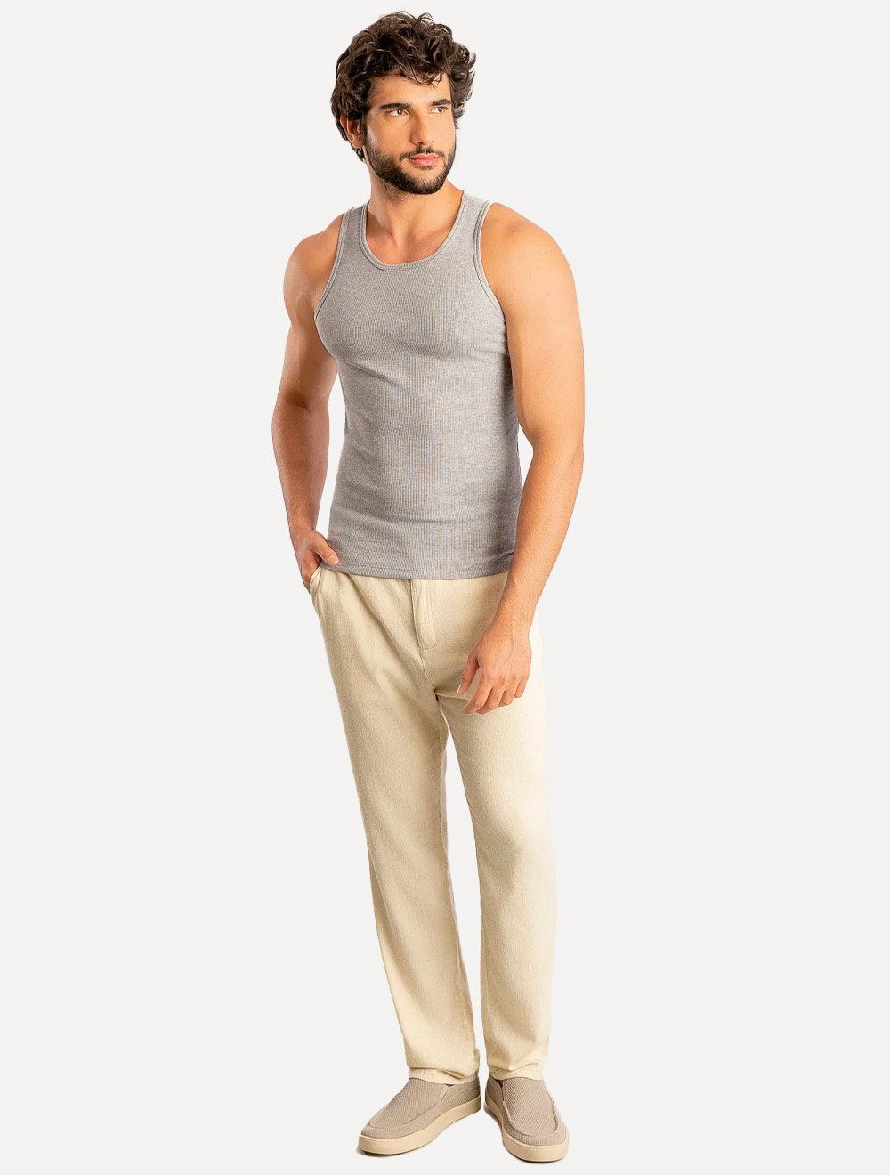 Calça Sergio K Masculina Linho Elastico Areia