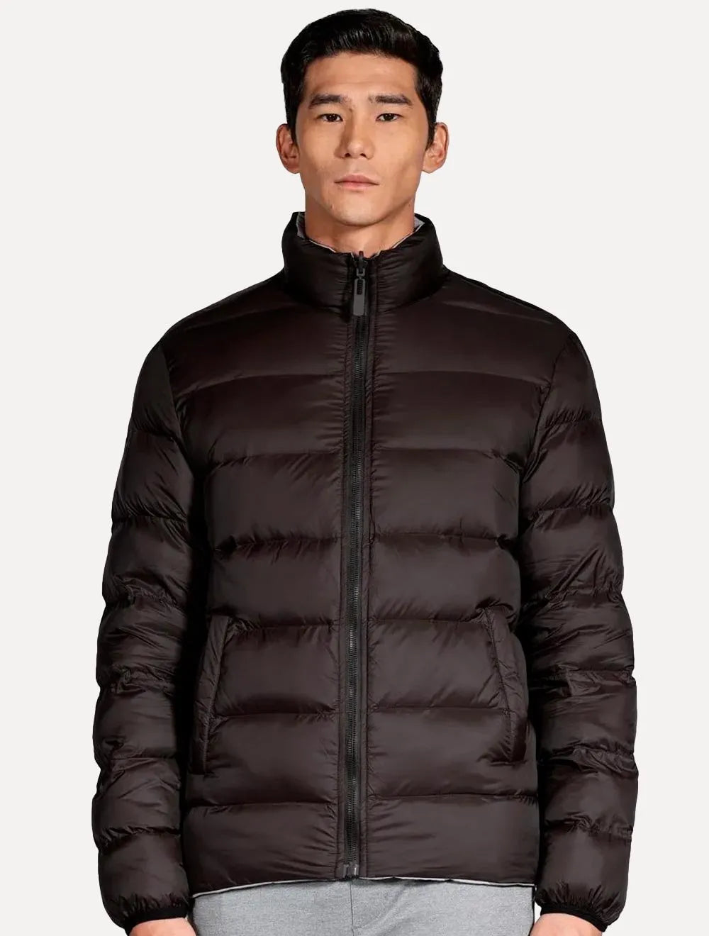 Jaqueta Aramis Masculina Nylon Dupla Face Brown Puffer Cinza