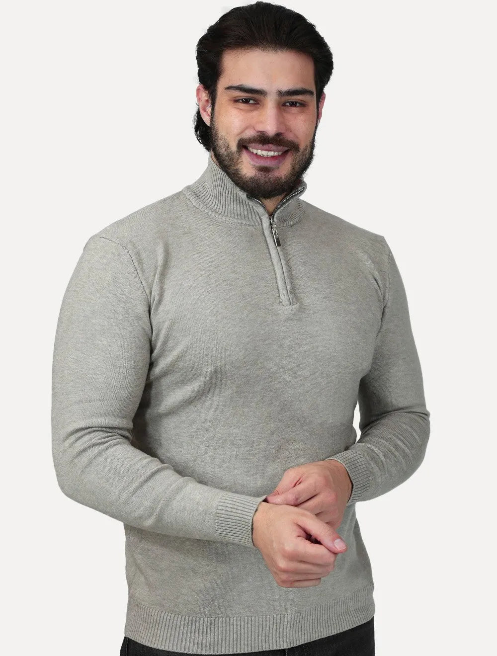 Suéter Dixen Masculino Tricot Half-Zip Gola Alta Areia
