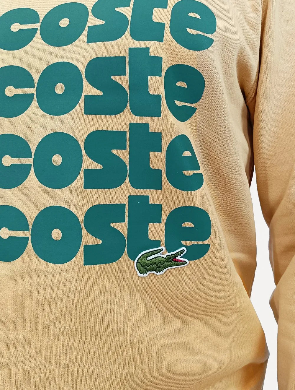 Moletom Lacoste Masculino Crewneck Classic Fit Green Logo Cáqui