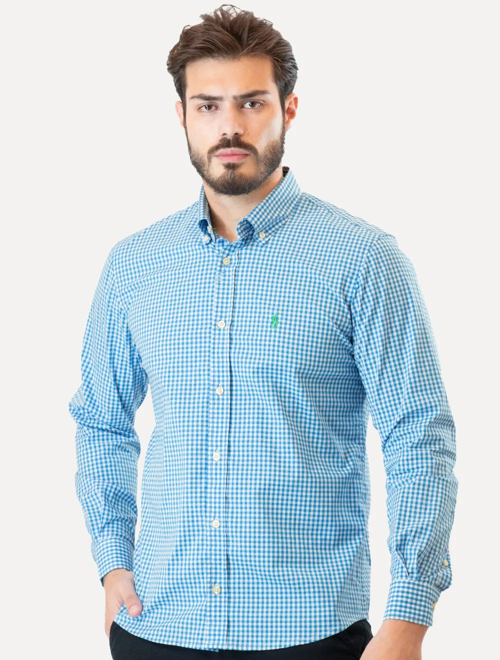 Camisa Ralph Lauren Masculina Slim Fit Stretch Poplin Azul Capri