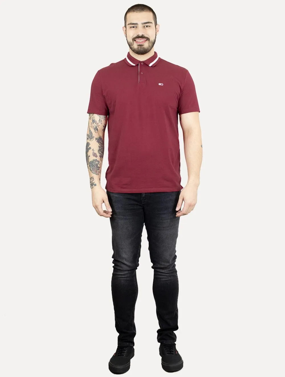Polo Tommy Jeans Masculina Piquet Neck Branded Bordô