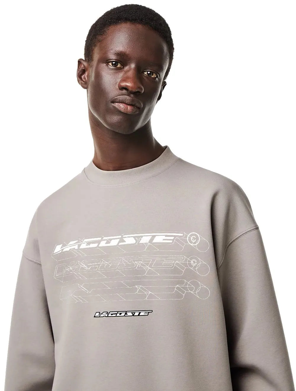 Moletom Lacoste Masculino Crewneck Loose Branded Cinza Claro