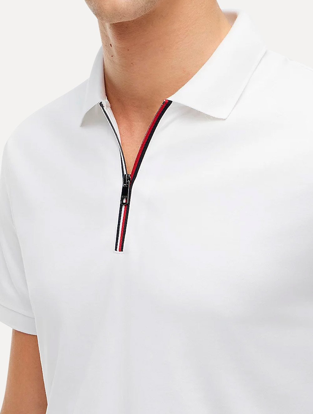 Polo Tommy Hilfiger Masculina Malha Liquid Cotton Zip Branca