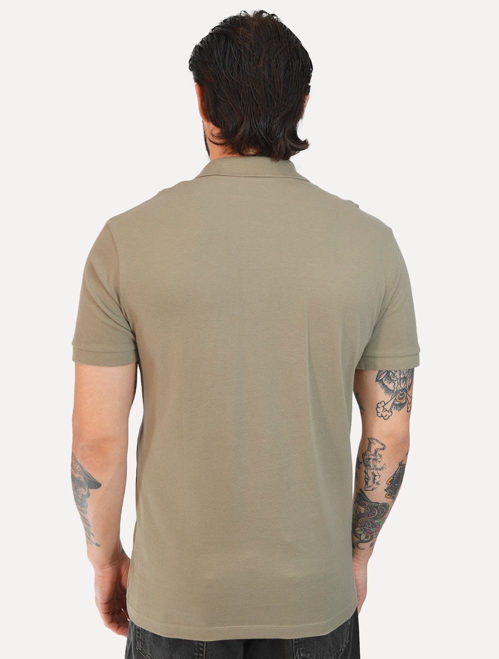 Polo Aramis Masculina Regular Basic Piquet Mono Logo Cáqui Medio Escuro