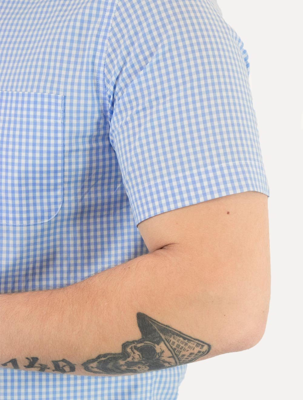 Camisa Tommy Hilfiger Masculina Manga Curta Pocket Gingham Azul Claro