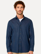 Camisa Dudalina Masculina Slim Tricoline Stretch Lisa Azul Jeans