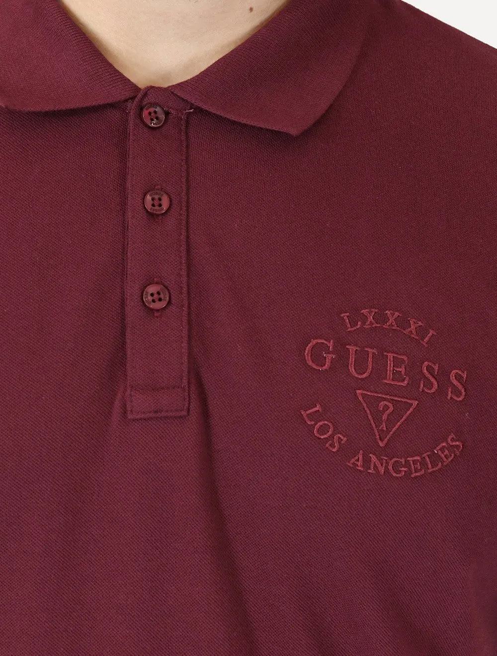 Polo Guess Masculina Piquet 1981 Bordado Bordô