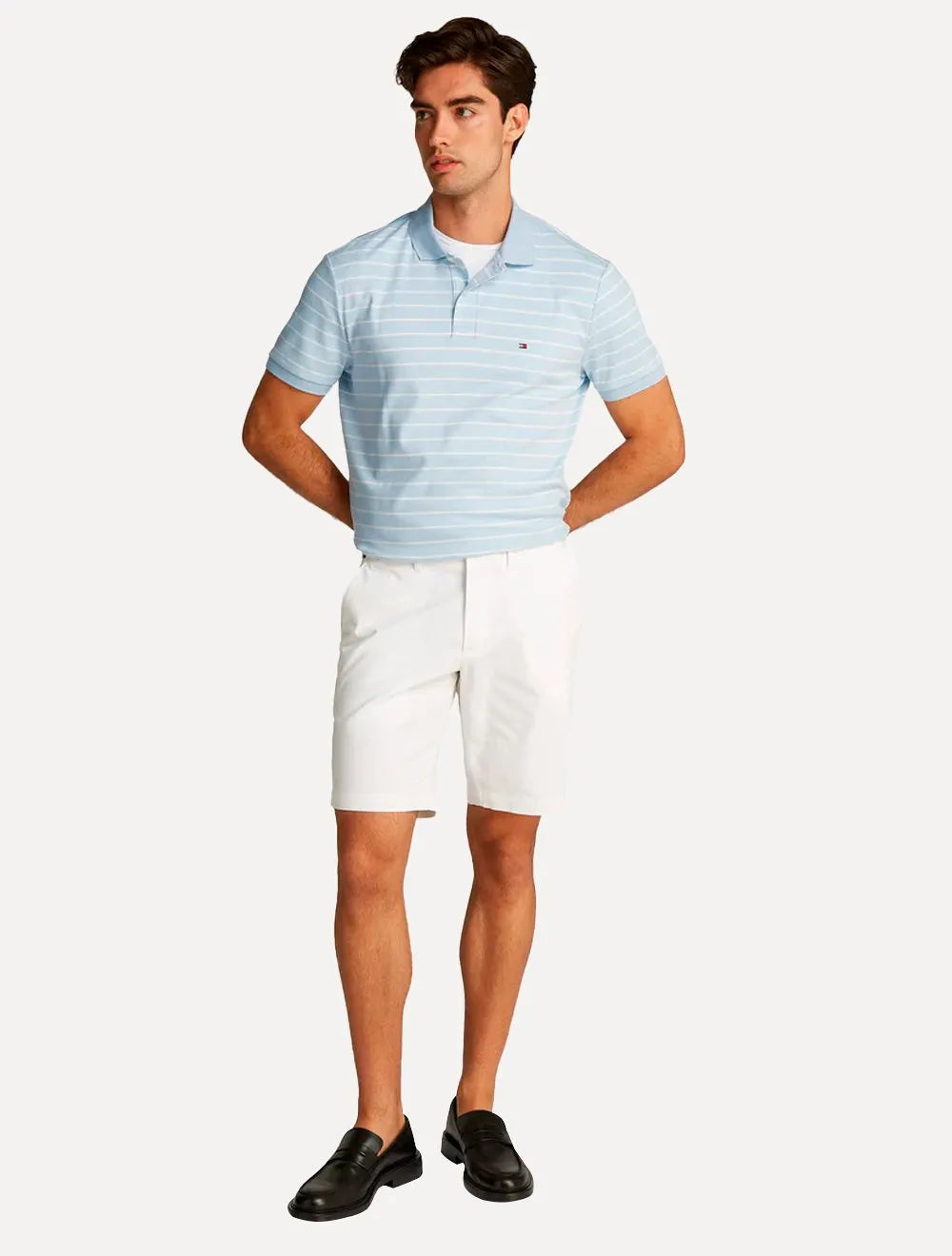 Polo Tommy Hilfiger Masculina Malha Liquid Cotton Seasonal Striped Azul Claro