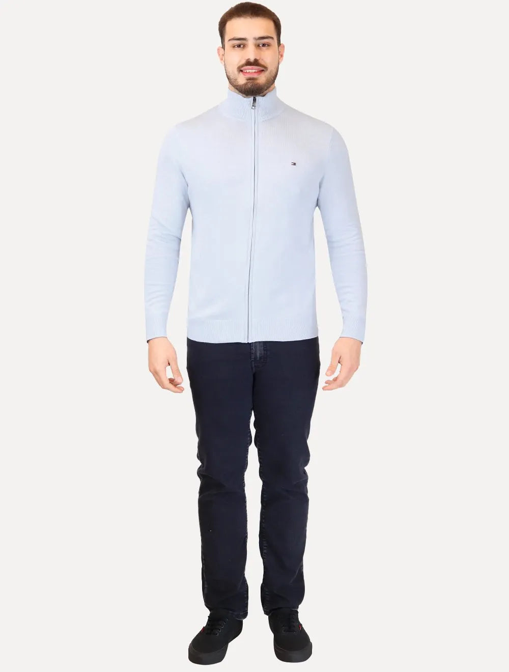 Suéter Tommy Hilfiger Masculino Essential Cotton Zip Through Azul Claro