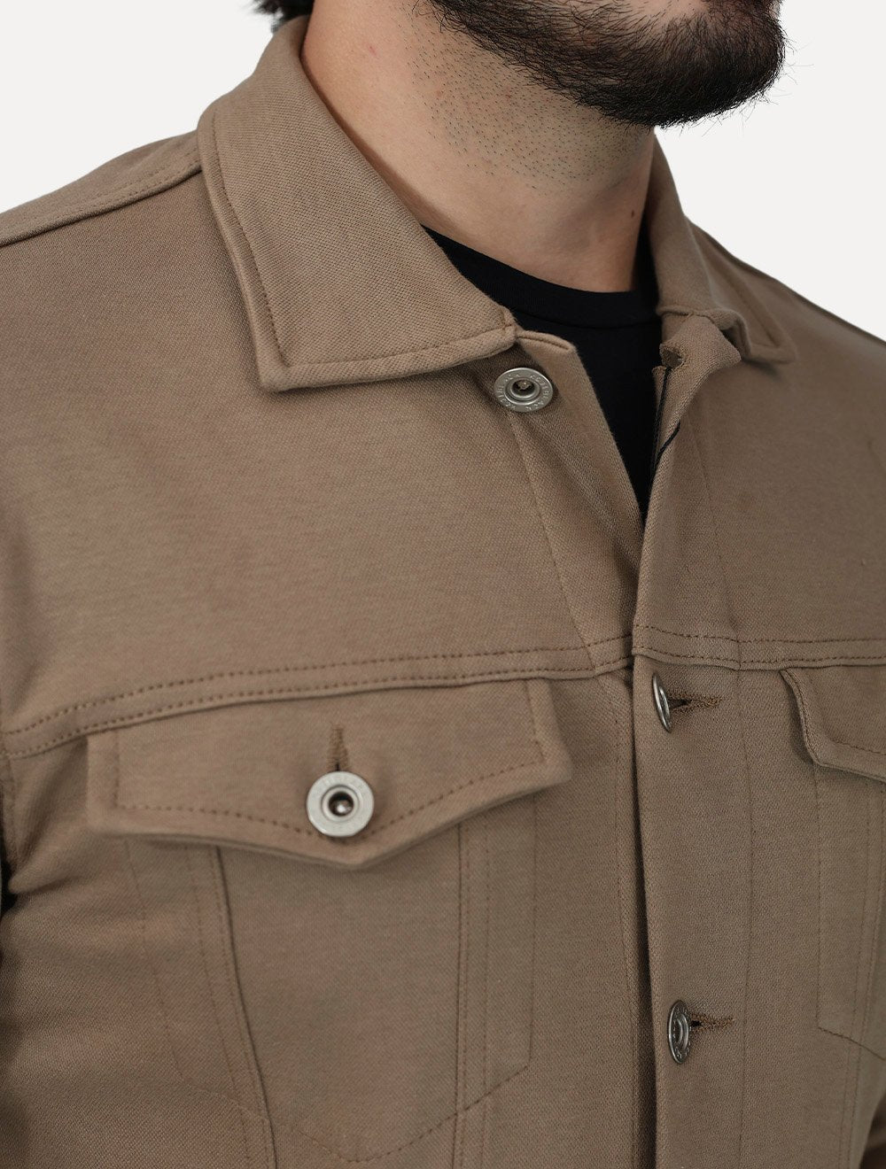 Jaqueta K&J Black Masculina Malha Ponto Roma Trucker Marrom Claro