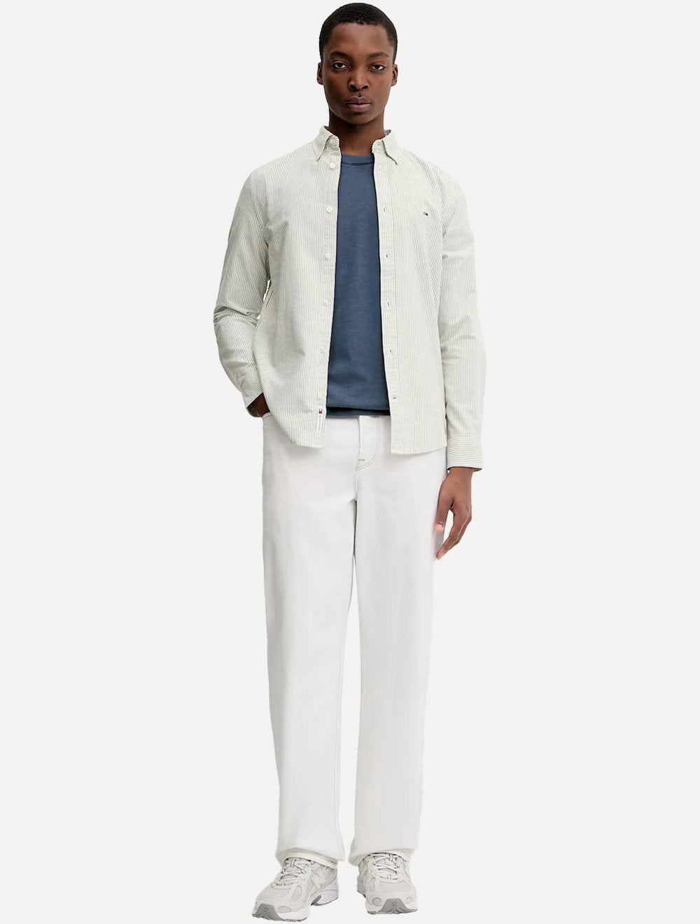 Camisa Tommy Jeans Masculina Slim Striped Oxford Verde