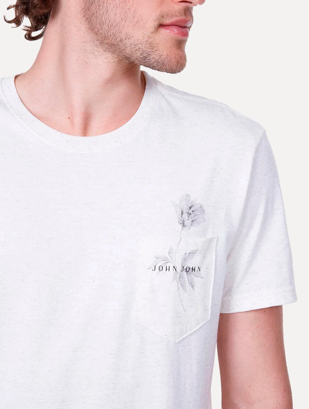 Camiseta John John Masculina Regular Flower Logo Mescla Off-White