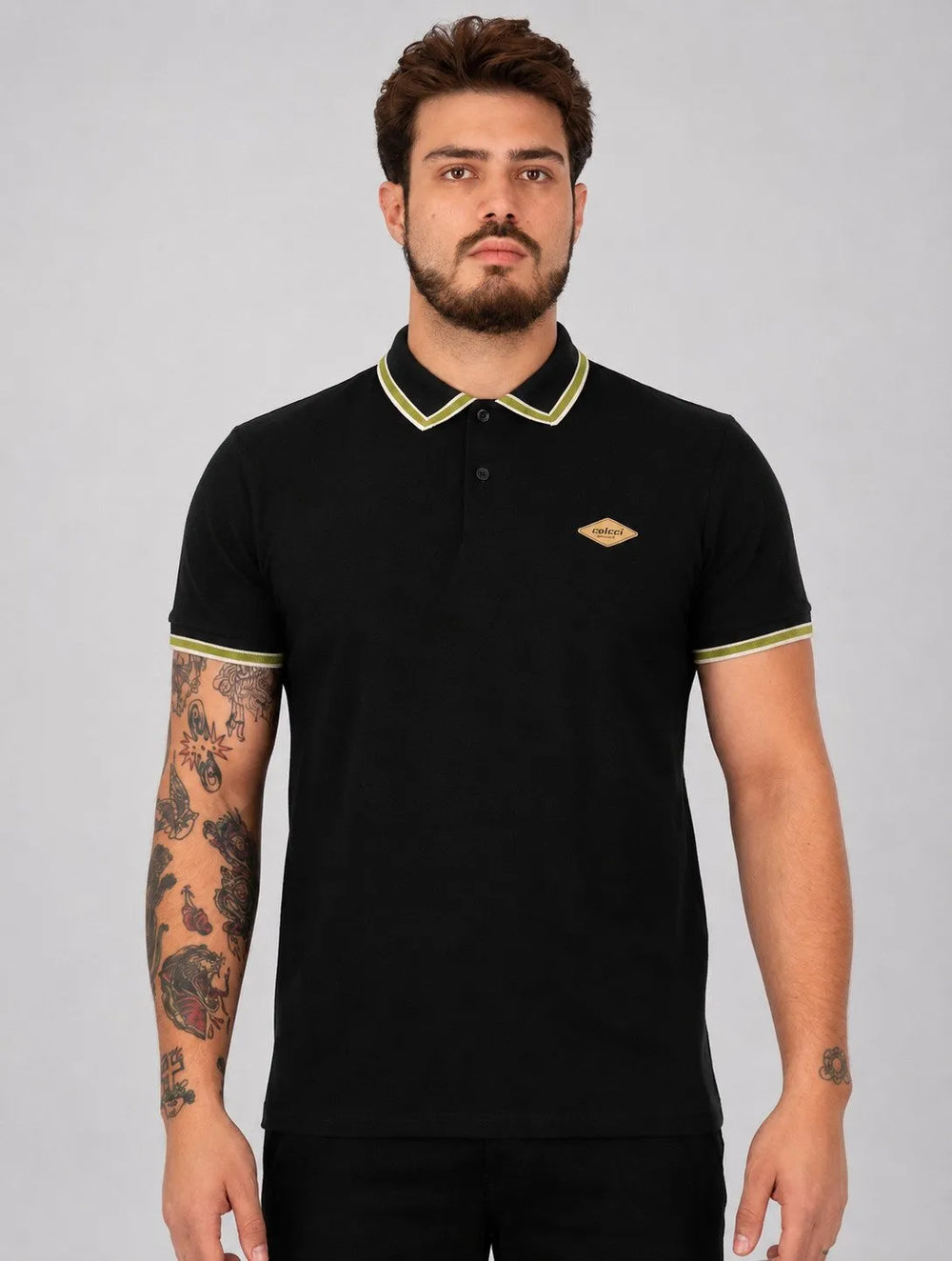 Polo Colcci Masculina Regular Piquet Rubber Logo Preto