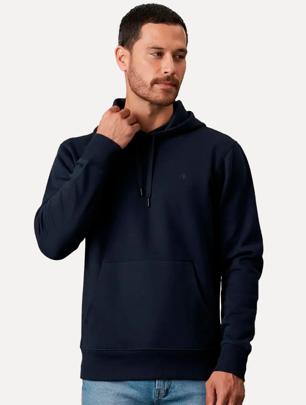 Casaco de Moletom Calvin Klein Hood CK Logo Embroidered Azul Marinho