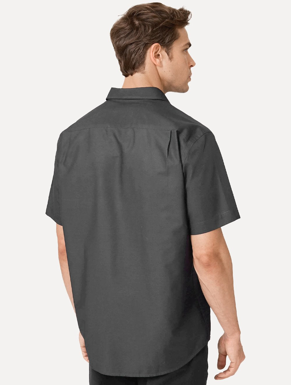 Camisa Dudalina Masculina Manga Curta Comfort Superfine Cotton Mono Logo Lisa Cinza Escuro