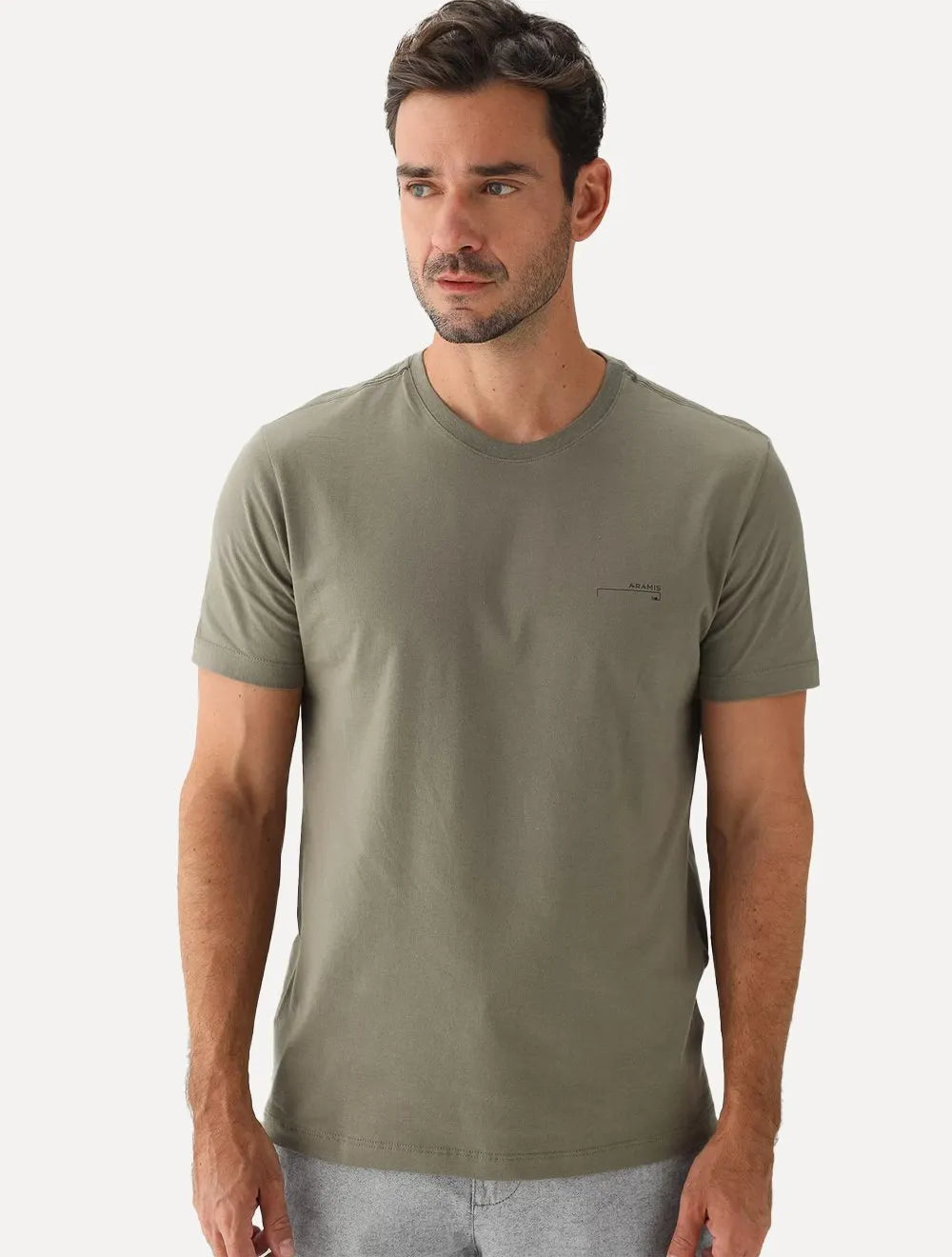 Camiseta Aramis Masculina Estampa Assinatura Peito Verde Militar