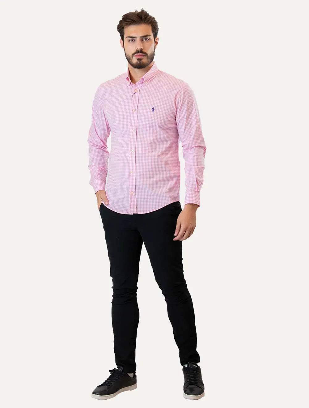 Camisa Ralph Lauren Masculina Slim Fit Stretch Poplin Rosa