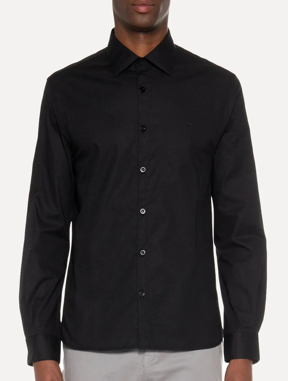 Camisa Ellus Masculina Tricoline LY Slim Italian Preta