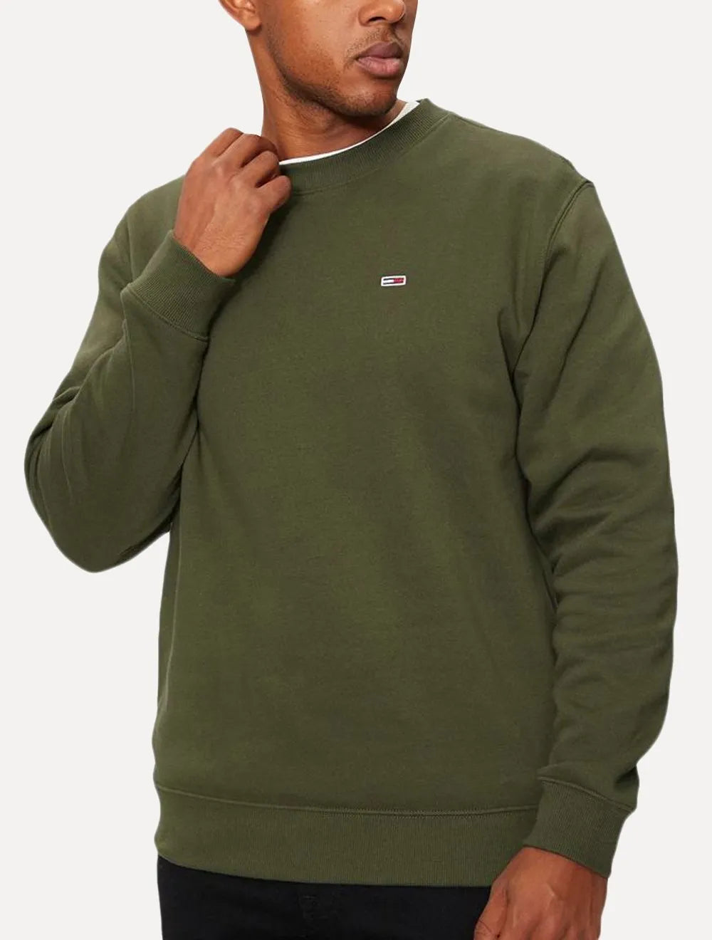 Moletom Tommy Jeans Masculino Fleece Flag Crewneck Verde Militar