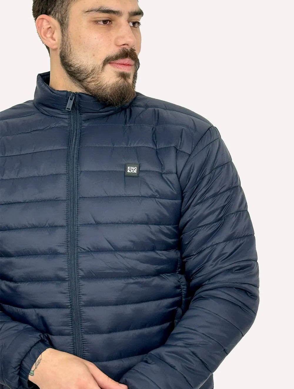 Jaqueta King & Joe Masculina Nylon Puffer Gola Azul Marinho