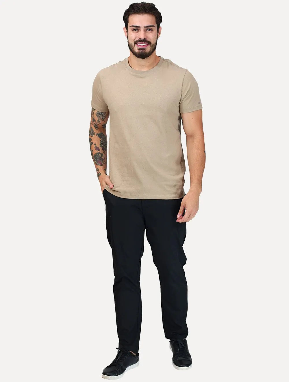 Camiseta John John Masculina Basica Slim Fit Simple Cáqui Claro