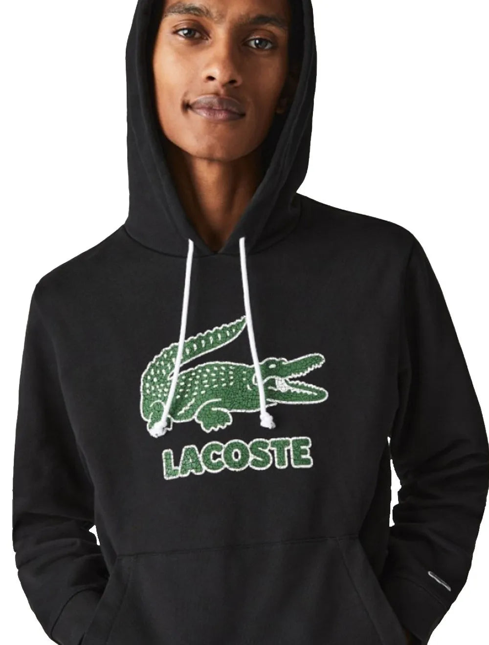 Moletom Lacoste Masculino Hoodie Crackled Crocodile Logo Preto