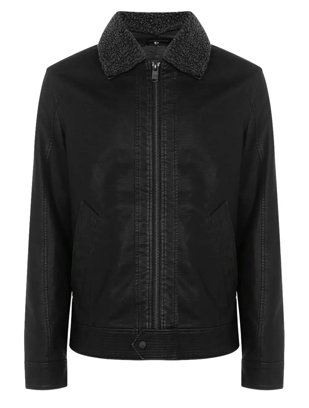 Jaqueta John John Masculina Couro Sherpa Bill Preta