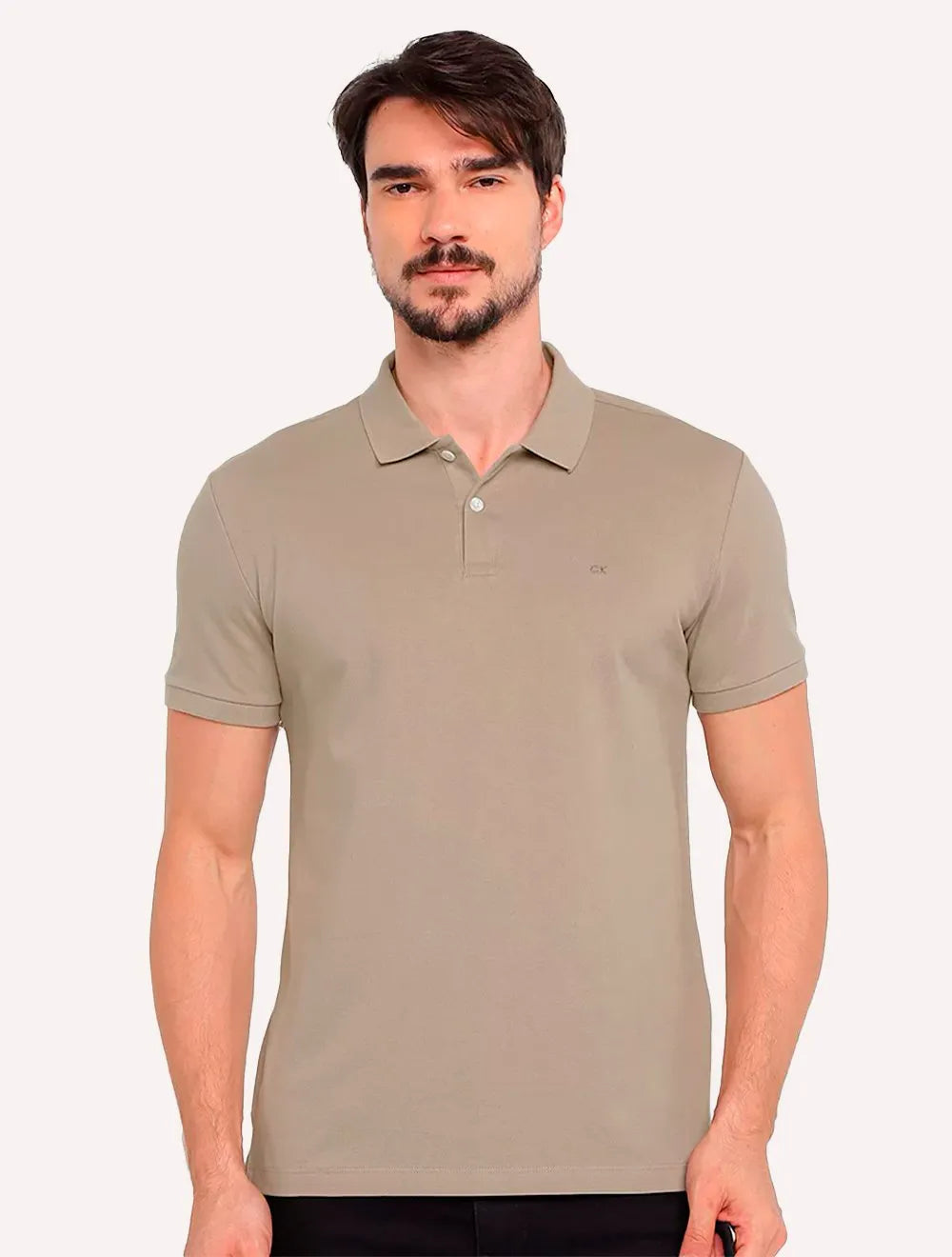 Polo Calvin Klein Masculina Piquet Slim Básica Sem Friso Cáqui Médio