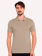 Polo Calvin Klein Masculina Piquet Slim Básica Sem Friso Cáqui Médio