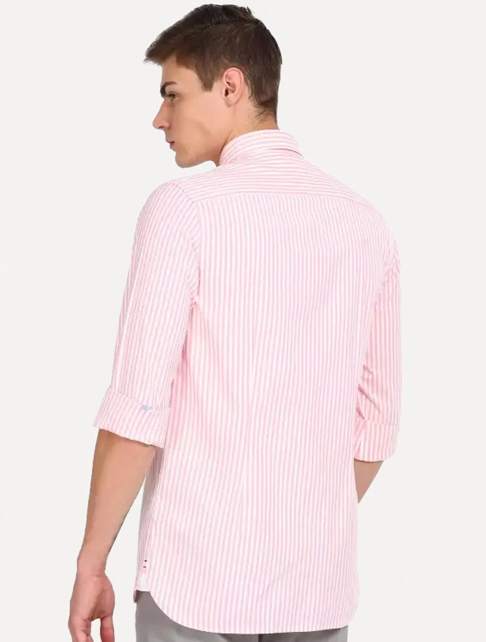 Camisa Tommy Hilfiger Masculina Regular Striped Poplin Rosa Claro