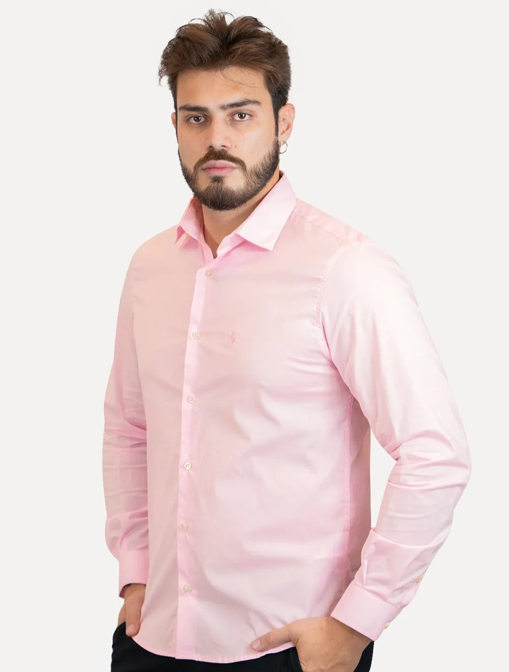 Camisa Ralph Lauren Masculina Slim Office Mono Stretch Rosa Claro