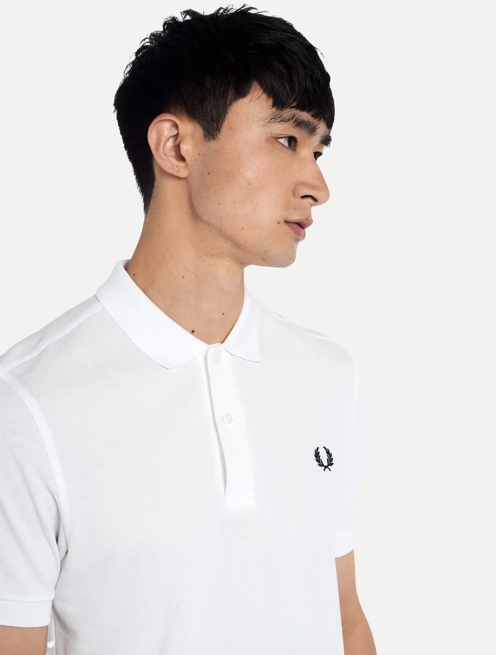 Polo Fred Perry Masculina Regular Piquet Plain Navy Logo Branca