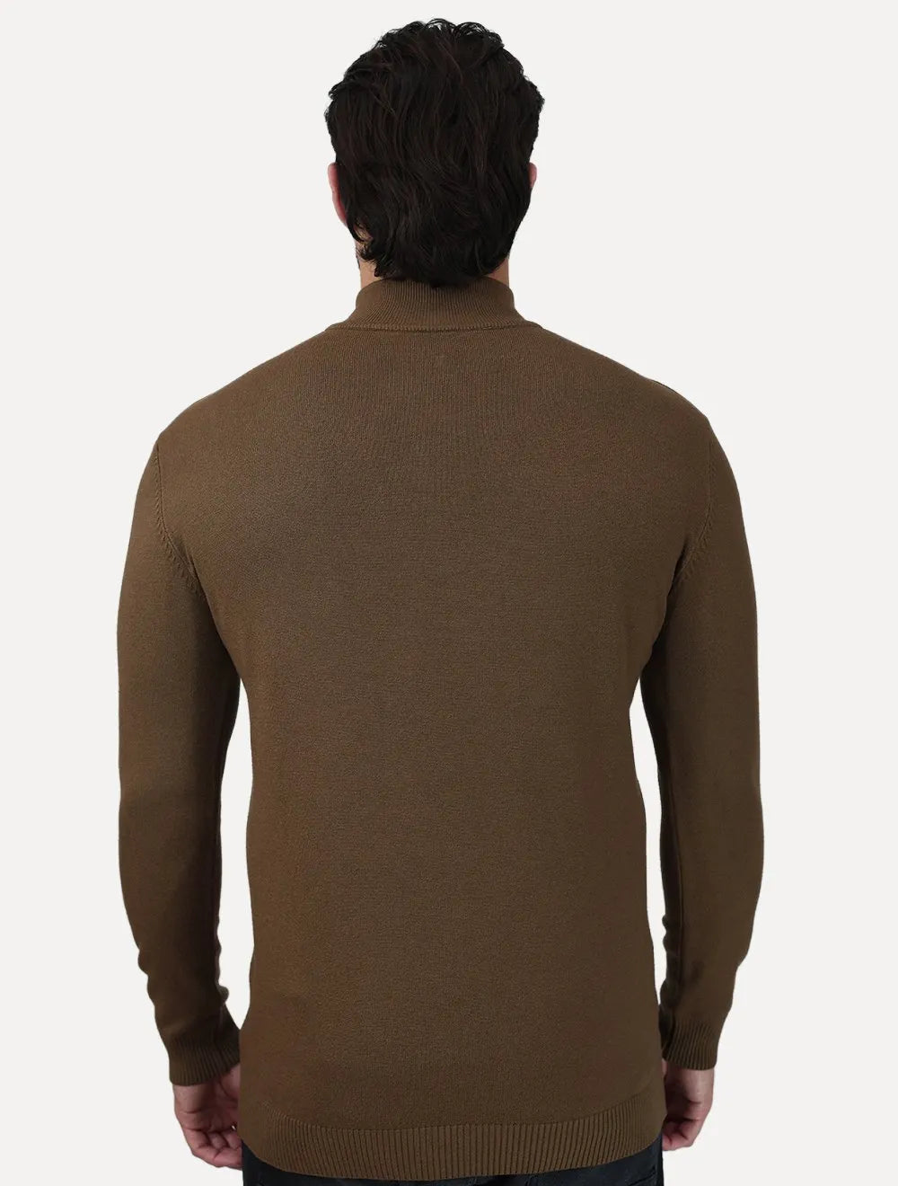 Suéter Dixen Masculina Tricot Manga Longa com Ziper Frontal Marrom