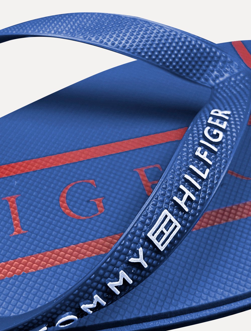 Chinelo Tommy Hilfiger Strips Rubber Beach Azul/Branco/Azul Escuro