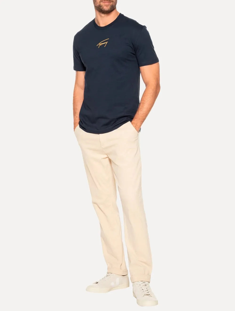 Camiseta Tommy Jeans Masculina Embroidered Signature Center Azul Marinho