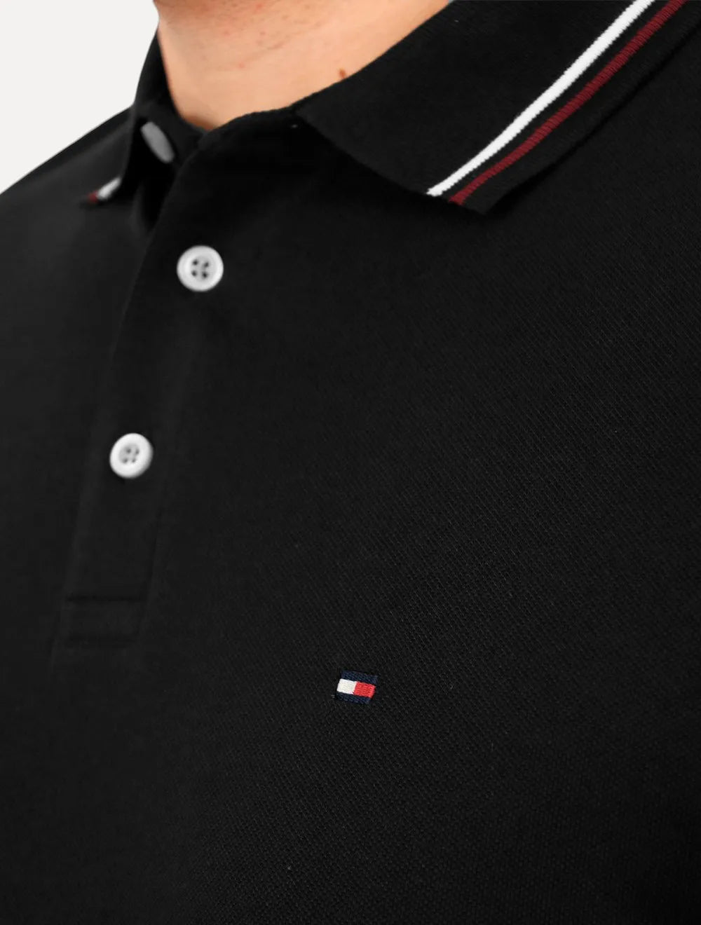 Polo Tommy Hilfiger Masculina Slim Tipped Collar Preta