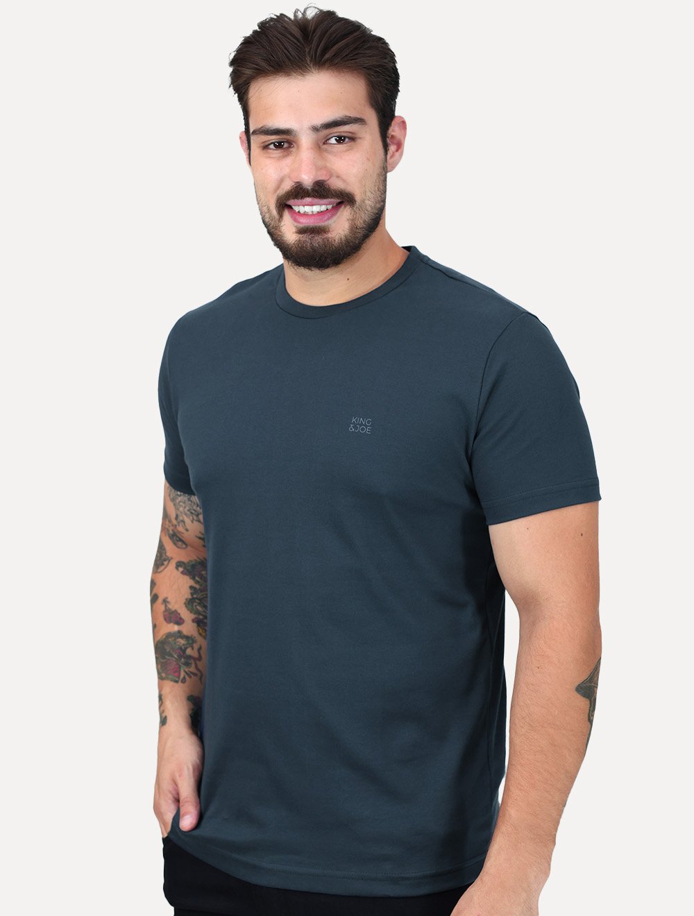 Camiseta King & Joe Premium Suedine Egípcio Logo Azul Marinho
