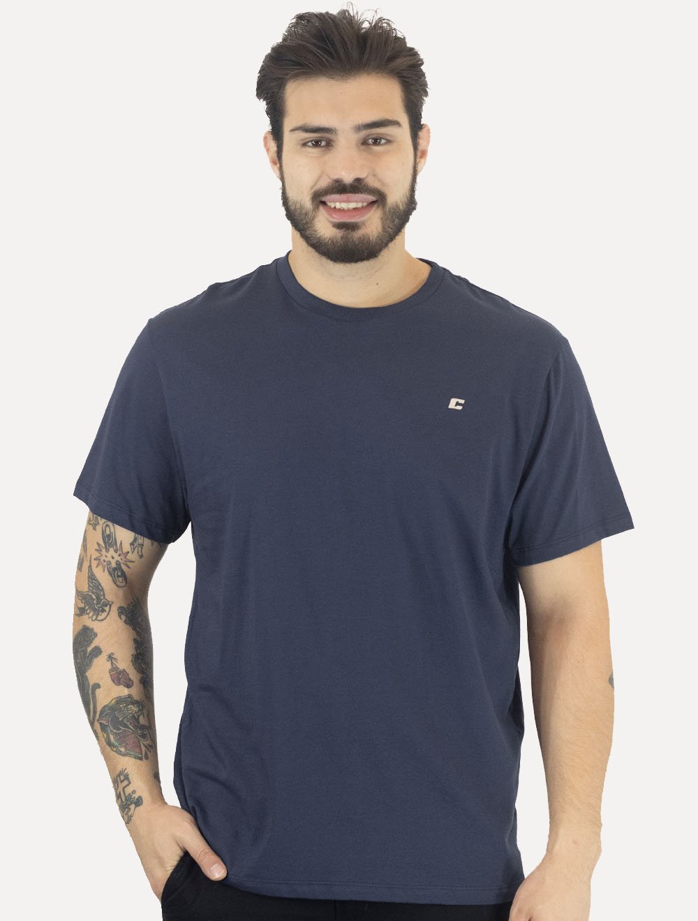 Camiseta Colcci Masculina Basica Logo Minimalista Azul Escuro
