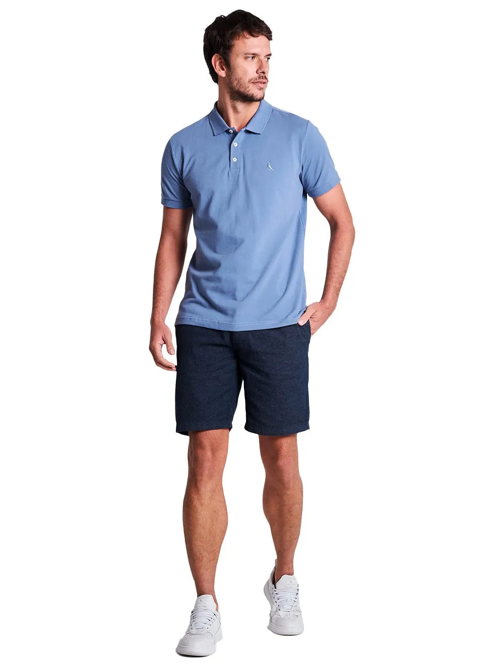 Polo Reserva Masculina Piquet Clássica Azul Jeans