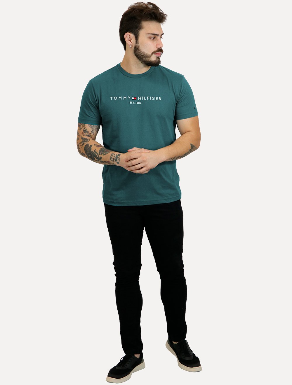 Camiseta Tommy Hilfiger Masculina Core Logo Verde Escuro