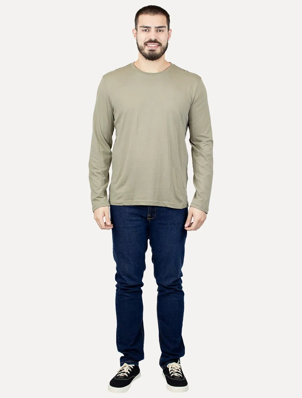 Camiseta Calvin Klein Jeans Masculina Rubber CK Frontal Cáqui Médio