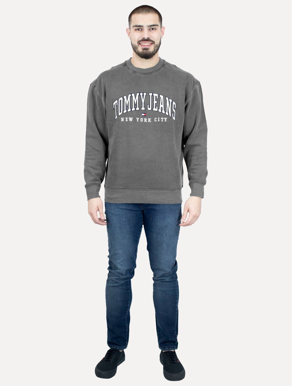 Moletom Tommy Jeans Masculino Relaxed C-neck Varsity Chumbo