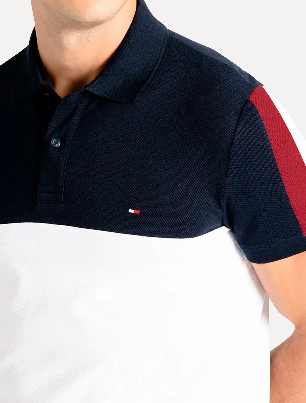 Polo Tommy Hilfiger Masculina Regular Colourblock Navy Branca