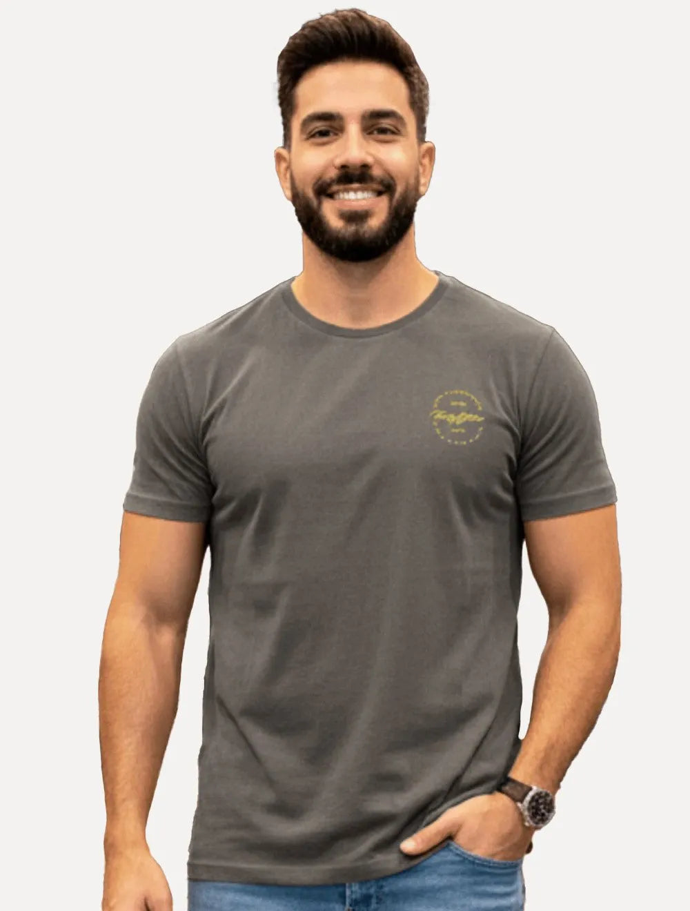 Camiseta King & Joe Masculina Signature Circle Estonada Peito Cinza
