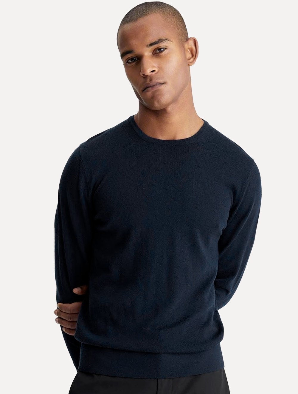 Suéter Calvin Klein Jeans Masculino Tricot Gola Careca Liso Azul Marinho