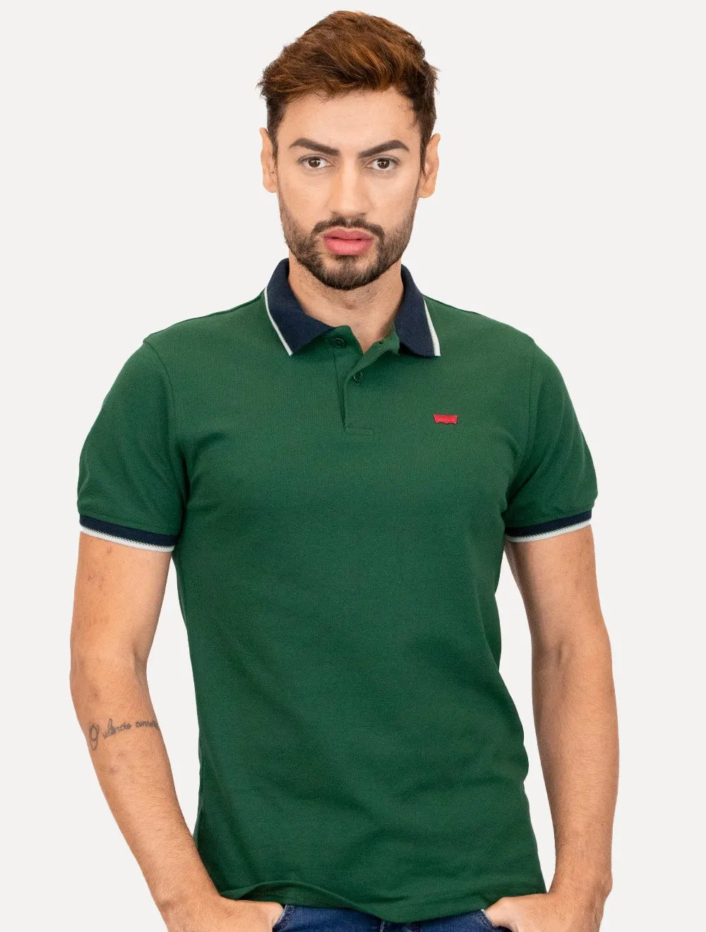 Polo Levis Masculina Slim Housemark Dewy Tipping Verde