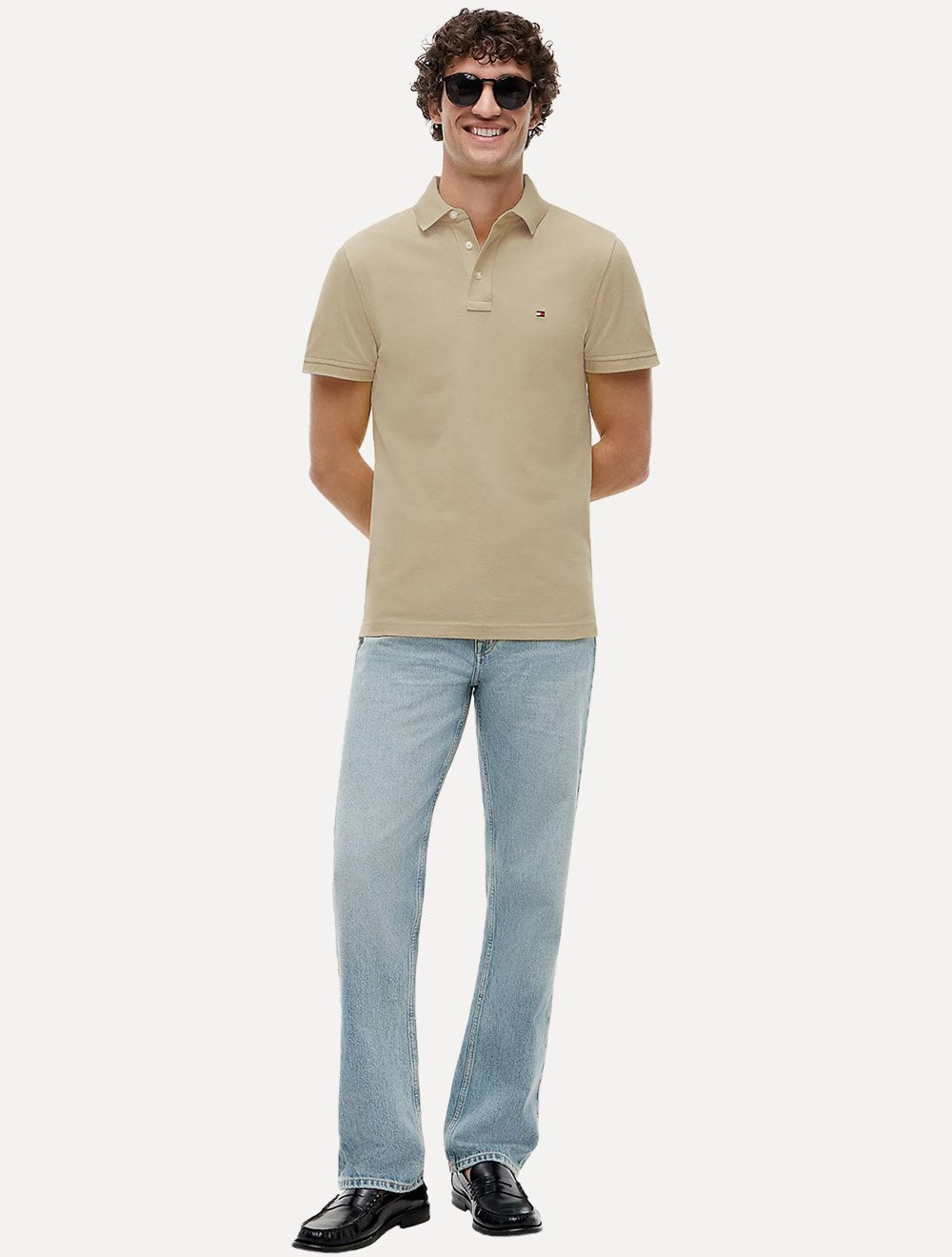 Polo Tommy Hilfiger Masculina Slim Piquet 1985 Cáqui Claro