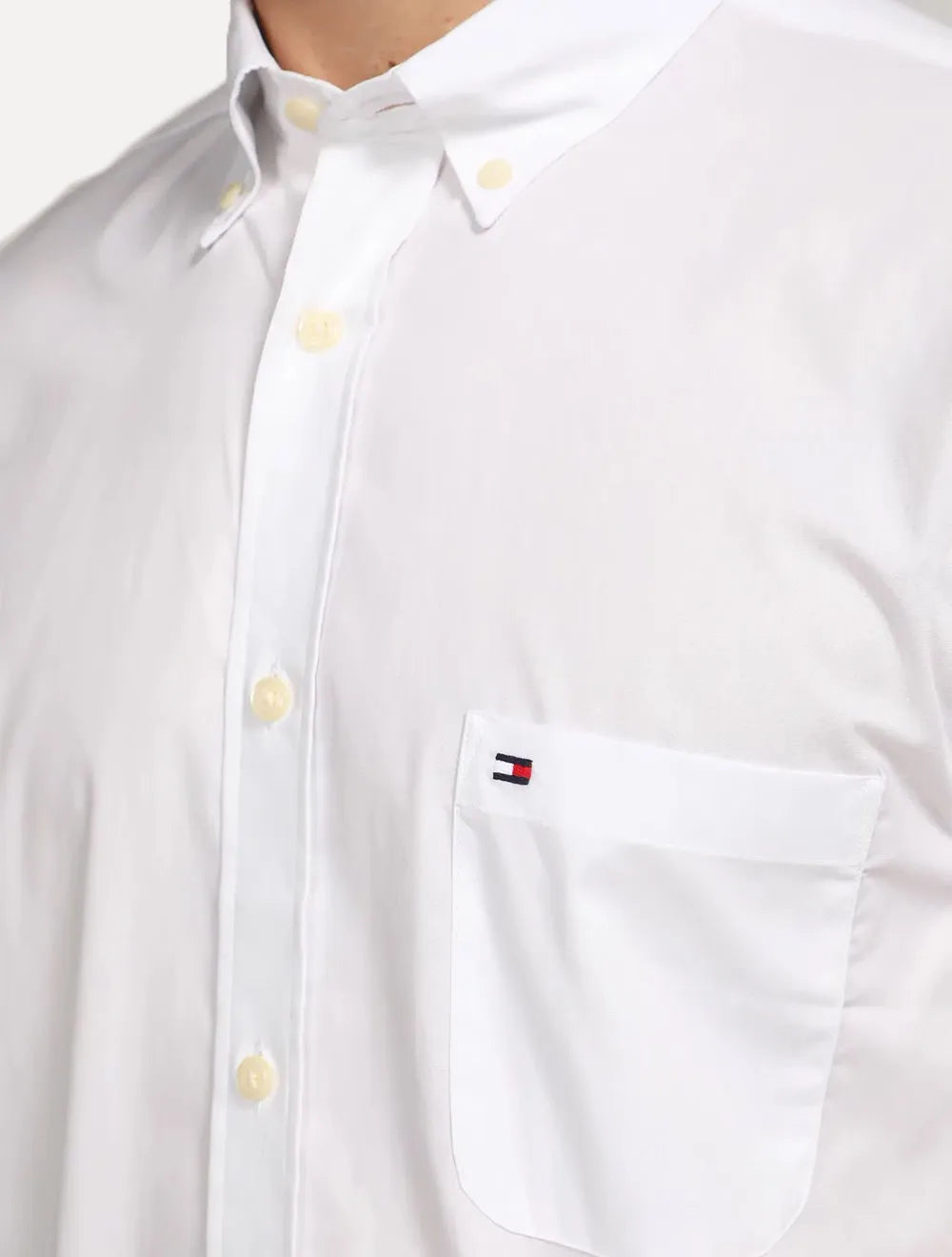 Camisa Tommy Hilfiger Masculina Manga Curta Regular Pocket Poplin Branca