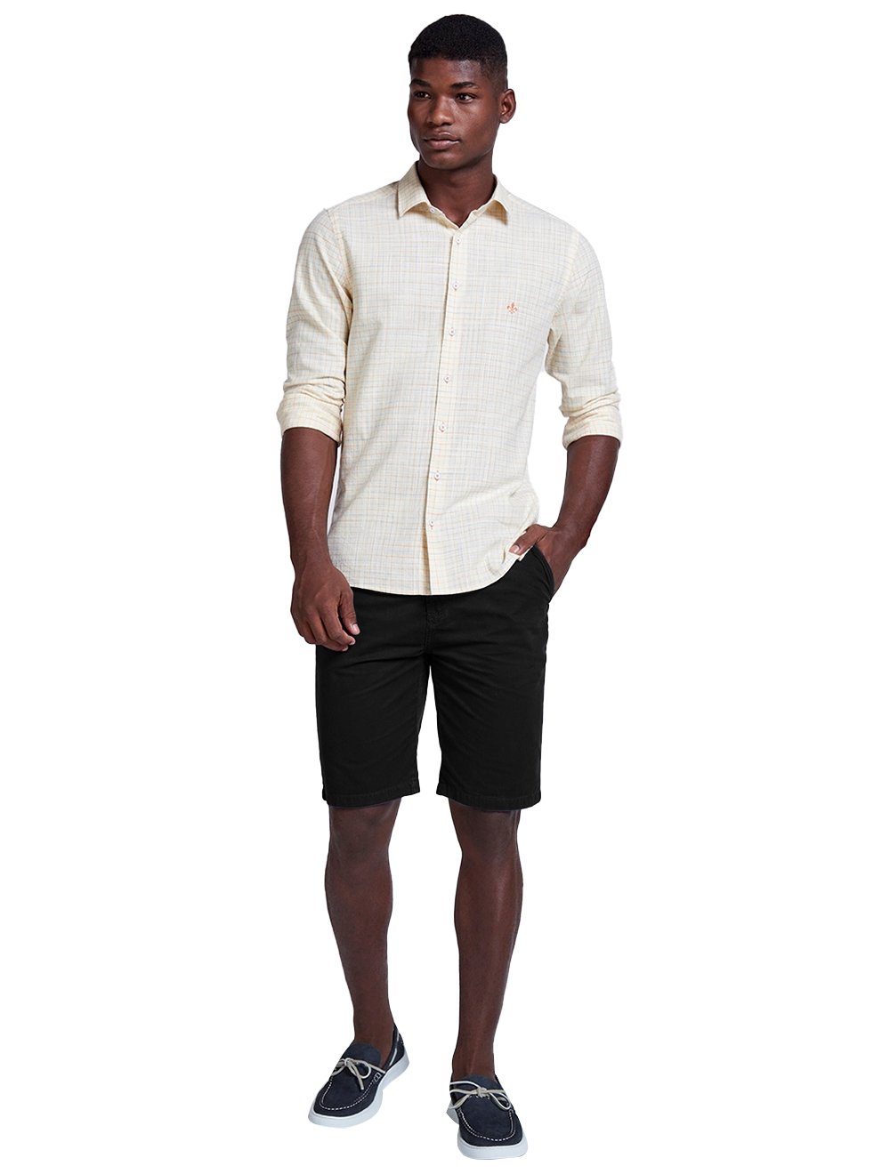 Bermuda Dudalina Sarja Chino Comfort Tinturada Preta